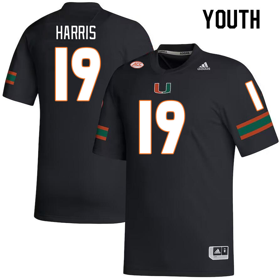 Youth #19 Jaden Harris Miami Hurricanes College Football Jerseys Stitched-Black